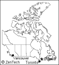 都市名入り入りカナダ白地図