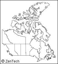 国境線と海岸線および州境入りカナダ白地図