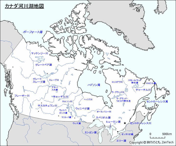 カナダ河川湖地図