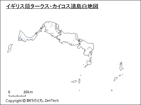 イギリス領タークス・カイコス諸島白地図(中サイズ)