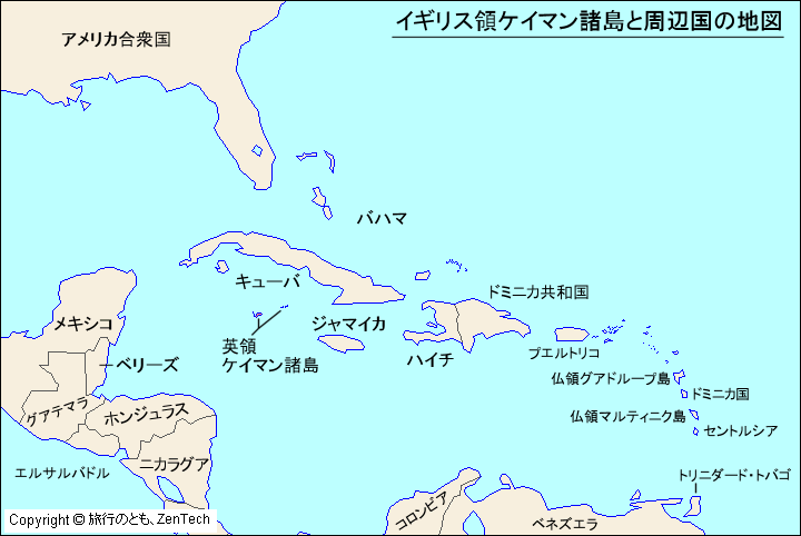 イギリス領ケイマン諸島と周辺国の地図 イギリス領ケイマン諸島と周辺国の地図