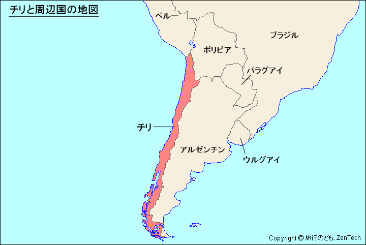 チリと周辺国の地図