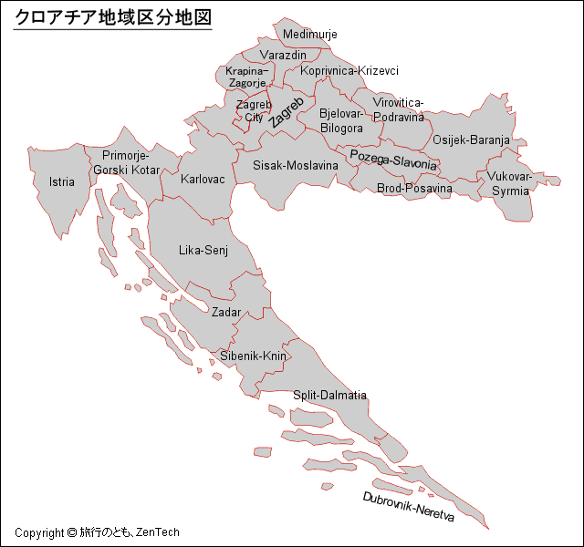 クロアチア地域区分地図