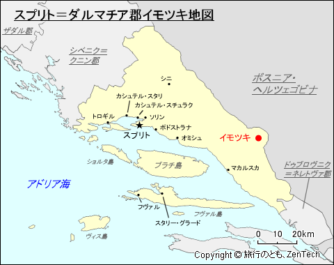 スプリト＝ダルマチア郡イモツキ地図