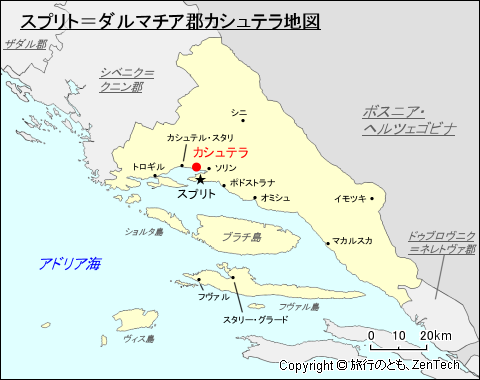 スプリト＝ダルマチア郡カシュテラ地図