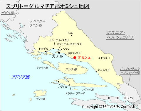 スプリト＝ダルマチア郡オミシュ地図