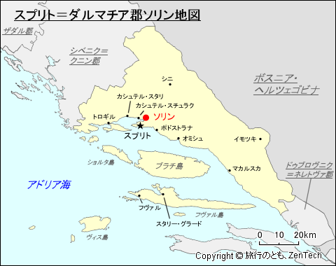 スプリト＝ダルマチア郡ソリン地図