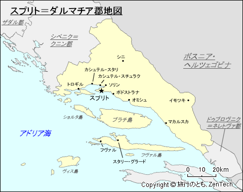 スプリト＝ダルマチア郡地図