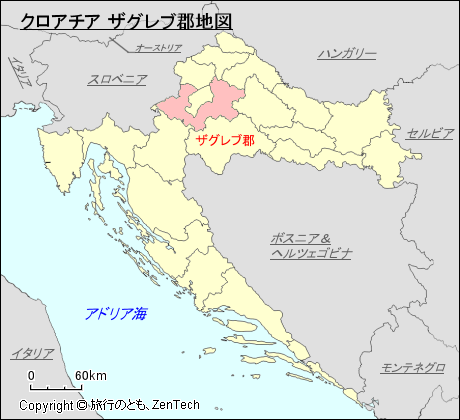 クロアチア ザグレブ郡地図