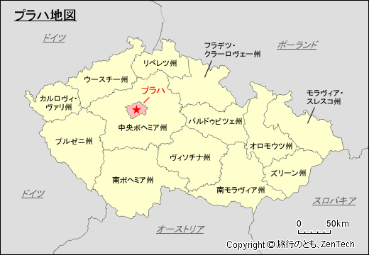 チェコ州区分プラハ地図