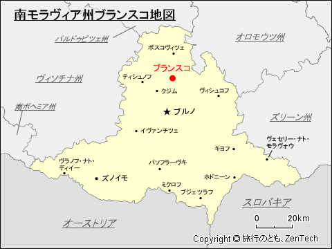 南モラヴィア州ブランスコ地図