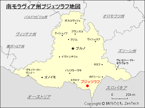南モラヴィア州ブジェツラフ地図