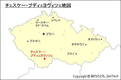 チェコ共和国におけるチェスケー・ブディェヨヴィツェ地図