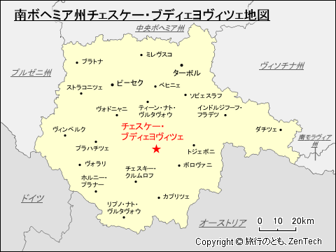 南ボヘミア州チェスケー・ブディェヨヴィツェ地図