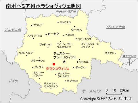 南ボヘミア州ホラショヴィツェ地図