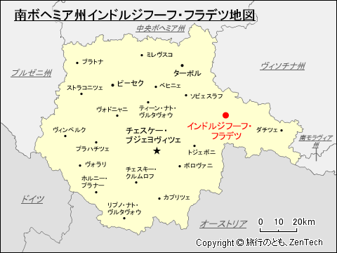 南ボヘミア州インドルジフーフ・フラデツ地図