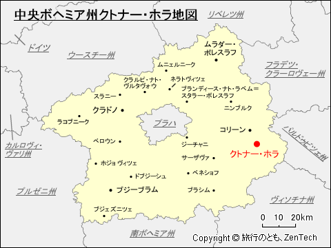 中央ボヘミア州クトナー・ホラ地図