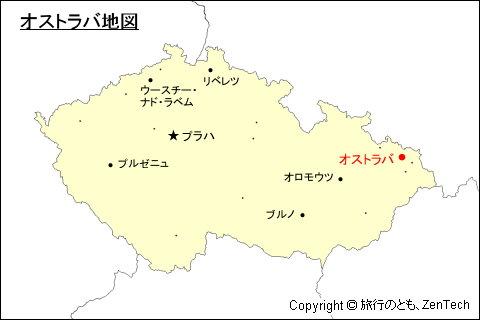 チェコ共和国におけるオストラバ地図