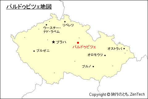 チェコ共和国におけるパルドゥビツェ地図