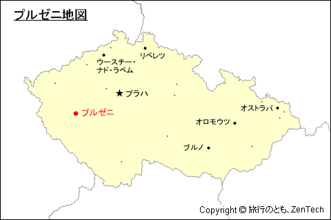 チェコ共和国におけるプルゼニ地図