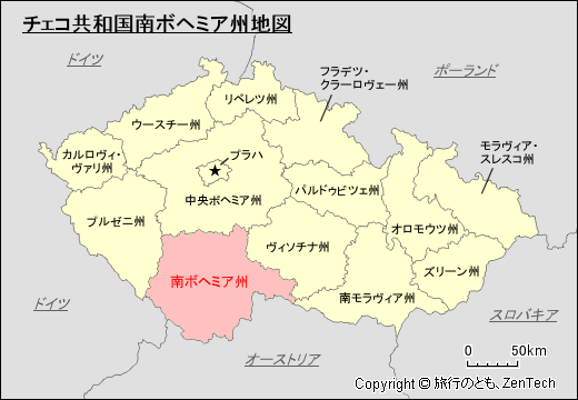 チェコ共和国南ボヘミア州地図