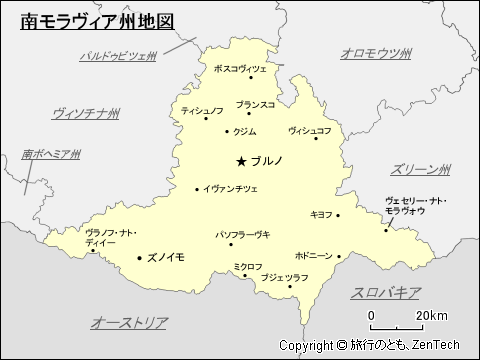 南モラヴィア州地図