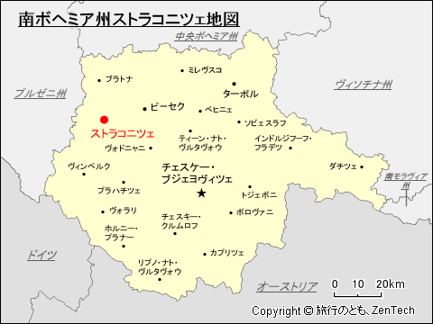 南ボヘミア州ストラコニツェ地図