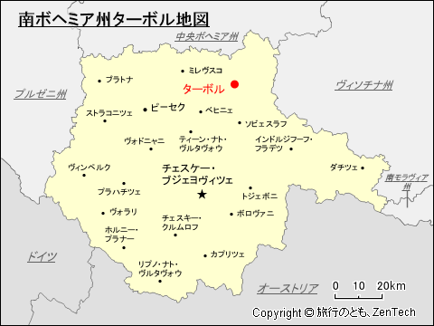 南ボヘミア州ターボル地図