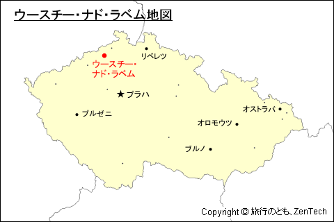 チェコ共和国におけるウースチー・ナド・ラベム地図