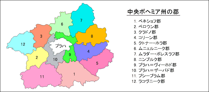 中央ボヘミア州郡区分地図