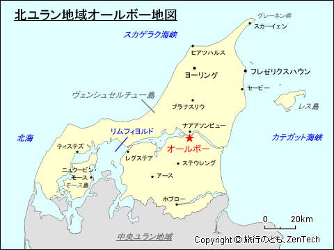 北ユラン地域オールボー地図