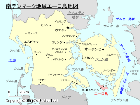 南デンマーク地域エーロ島地図