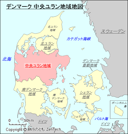 デンマーク 中央ユラン地域地図