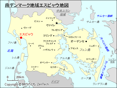 南デンマーク地域エスビャウ地図