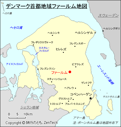 デンマーク首都地域ファールム地図