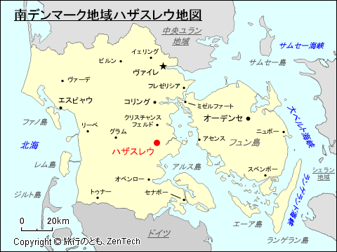 南デンマーク地域ハザスレウ地図