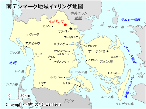 南デンマーク地域イェリング地図