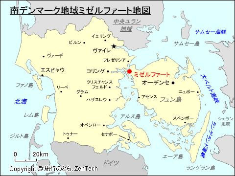 南デンマーク地域ミゼルファート地図