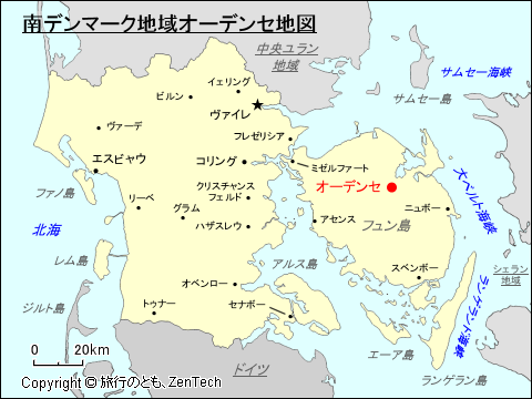 南デンマーク地域オーデンセ地図