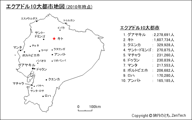 エクアドル10大都市地図