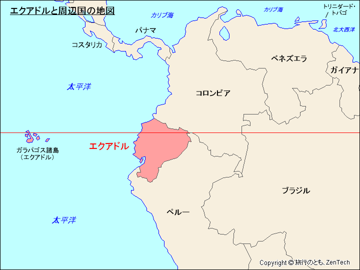 エクアドルと周辺国の地図