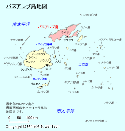 フィジー諸島バヌアレブ島地図