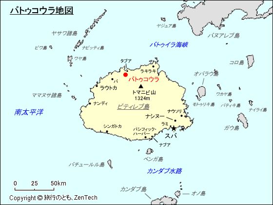 ビティレブ島バトゥコウラ地図