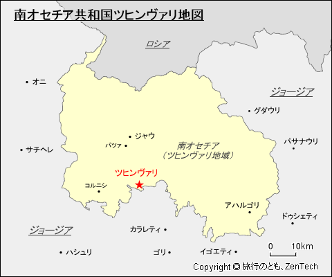 南オセチア共和国ツヒンヴァリ地図