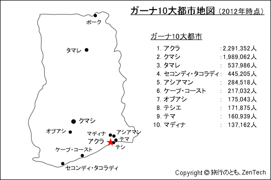 ガーナ10大都市地図 ガーナ10大都市地図