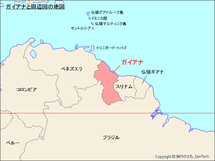 ガイアナと周辺国の地図