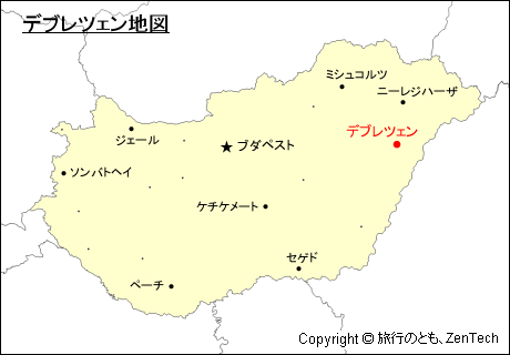 ハンガリーにおけるデブレツェン地図