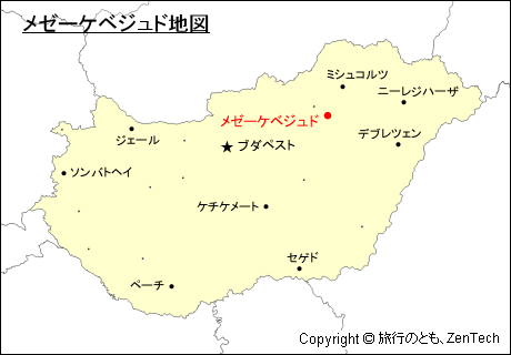 ハンガリーにおけるメゼーケベジュド地図