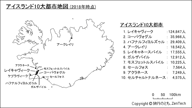 アイスランド10大都市地図