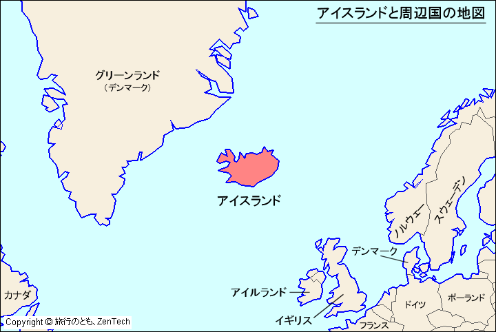 アイスランドと周辺国の地図